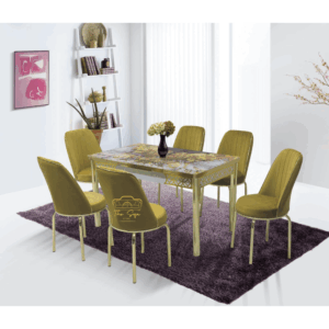 ANKA GLASS TABLE WITH HONEY COLOR - 6 CHAIR