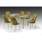 ANKA GLASS TABLE WITH HONEY COLOR 6 CHAIR