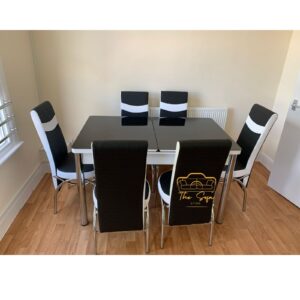 BLACK AND WHITE GLASS DINING TABLE