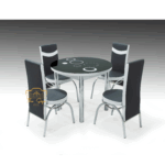_BLACK BUBBLE GLASS ROUND TABLE WITH - 4 CHAIR