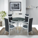_BLACK BUBBLE GLASS ROUND TABLE WITH 4 CHAIR