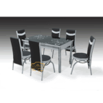 _BLACK BUBBLE GLASS TABLE WITH - 6 CHAIR