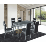 _BLACK BUBBLE GLASS TABLE WITH 6 CHAIR