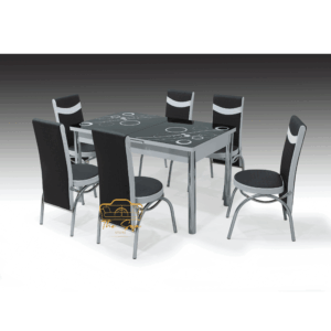 _BLACK BUBBLE GLASS TABLE WITH - 6 CHAIR