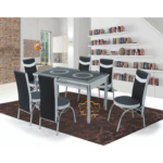 _BLACK CIRCLE GLASS TABLE WITH 6 CHAIR