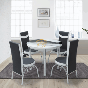 BLACK WAVE GLASS ROUND TABLE 4 CHAIR