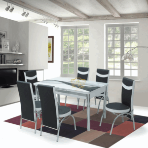 BLACK WAVE GLASS TABLE 4 CHAIR