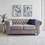 Cozy Grey Laura Chesterfield Fabric Armchair – Button-Tufted Classic
