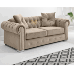 Elegant Chesterfield Sofa – Soft Velvet, Mink Shade
