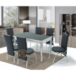 _FULL BLACK GLASS TABLE WITH 6 CHAIR