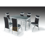 _FULL BLACK GLASS TABLE WITH - 6 CHAIR