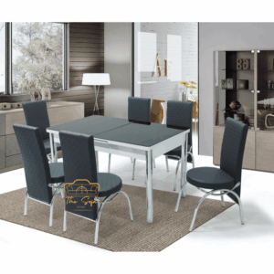 _FULL BLACK GLASS TABLE WITH 6 CHAIR