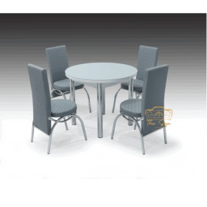 _FULL GREY GLASS ROUND TABLE - 4 CHAIR