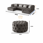 Grey U-Shaped Sectional Chesterfield Sofa