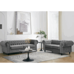 Living Room Grey Velvet Chesterfield