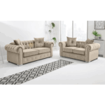 Olympia Mink Plush Velvet Chesterfield Sofa – Diamond Detailing & Foam Seat Cushions