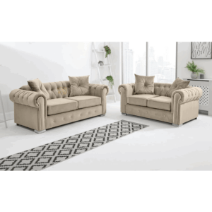 Olympia Mink Plush Velvet Chesterfield Sofa – Diamond Detailing & Foam Seat Cushions