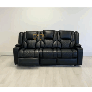 Orlando 3+2 Electric Recliner Sofa Set in Grey and black Leather with USB Port Drop Down Table and Cupholders