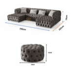 Rocky U-Shaped Chesterfield Sofa in Grey