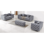 The Chesterfield Sofa Set in Grey Velvet