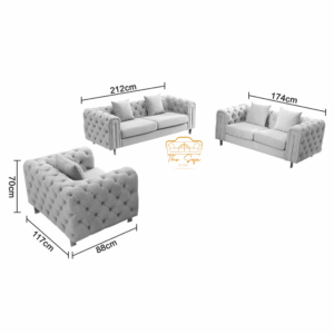 The Modern Chesterfield Sofa Set in Grey Velvet