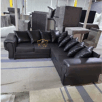 VERONA LEATHER BLACK SOFA CORNER L shape