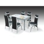 WHITE BUBBLE GLASS DINING TABLE WITH 6 CHAIR