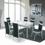WHITE BUBBLE GLASS TABLE WITH 6 CHAIR